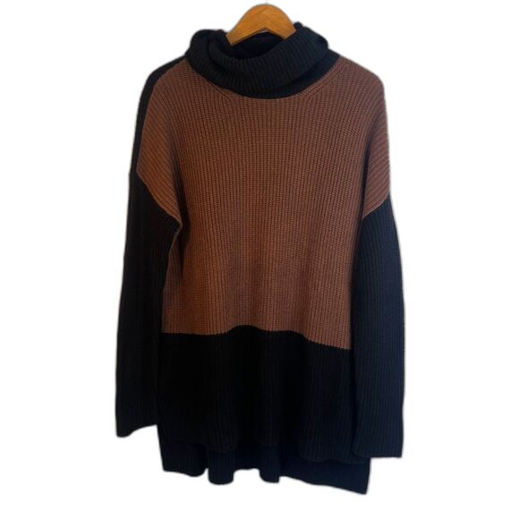 Ann Taylor Cowl Neck Color Block Oversized Tunic Sweater Two Tone Size Large - Picture 1 of 10